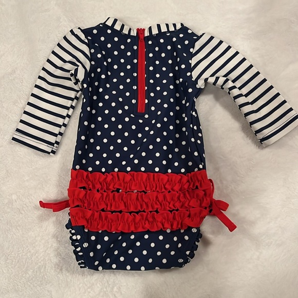 Ruffle Butts long sleeve rash guard, red, white and blue, size 3-6 months - Picture 5 of 6